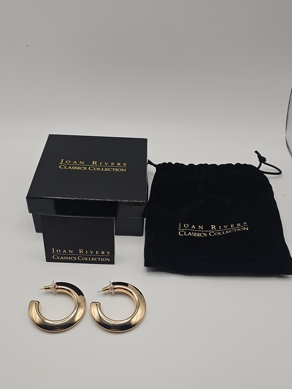 Joan Rivers Knife Edge Hoop Earings. Gold Tone New In Box.